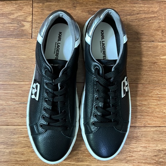 NEW * DESIGNER* KARL LAGERFELD Black Leather Sneaker sz 10.5 / 43.5 - Picture 3 of 7
